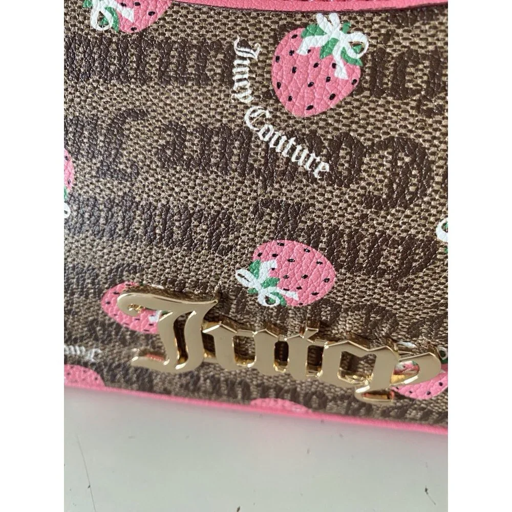 Juicy Couture Berry Sweet Hobo Bag Chestnut Chino‎ W/Strawberry Charm NEW